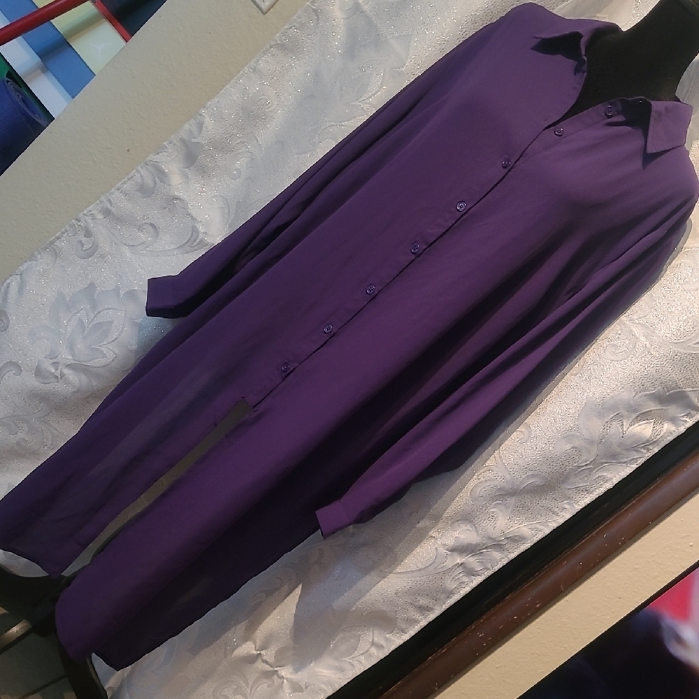 Purple Button-Up Long Shirt Dress